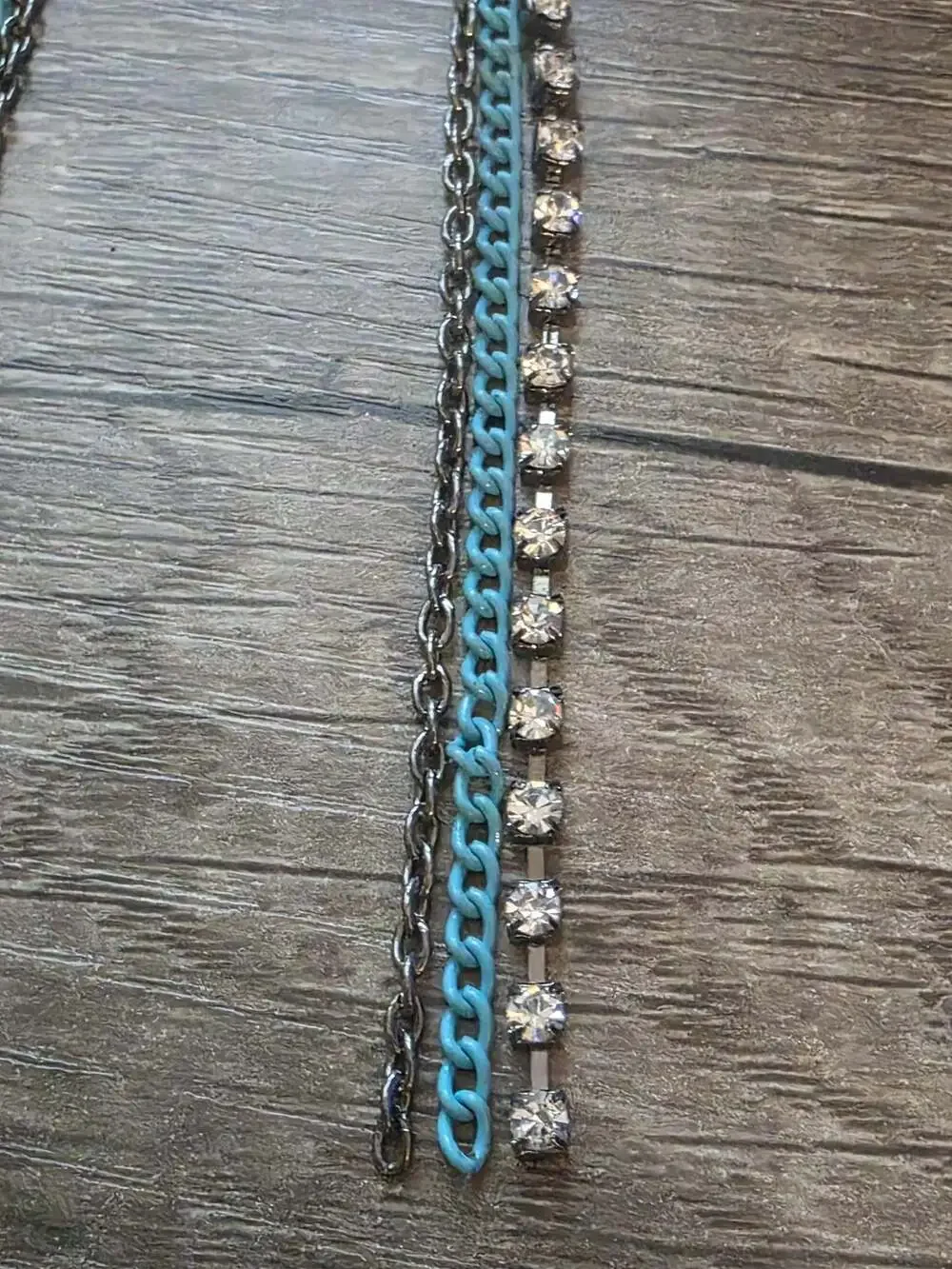 Turquoise Enamel and Rhinestone Multi-Chain Dangle Earrings